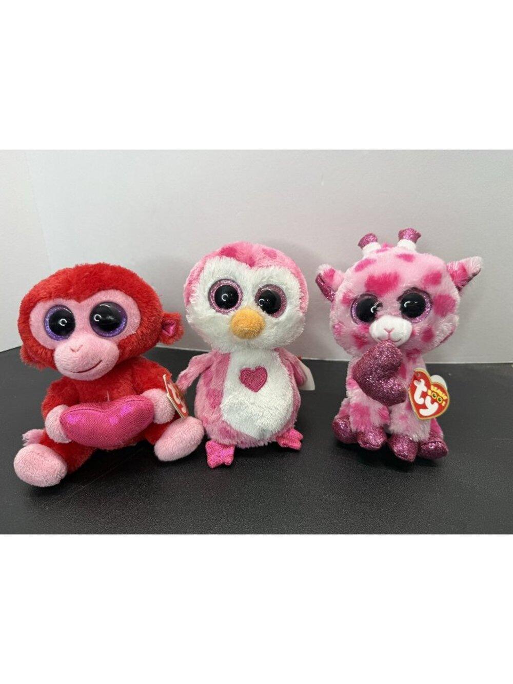 Lot Of 3 Ty Valentines Day 6" Beanie Boos Sweetums Juliet Charming Monkey